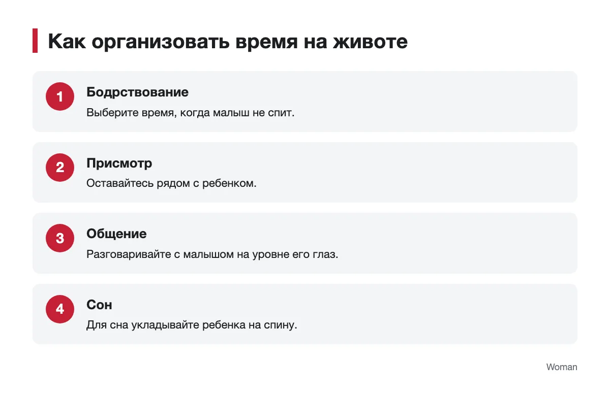 Последовательность безопасного времени на животе под присмотром взрослого